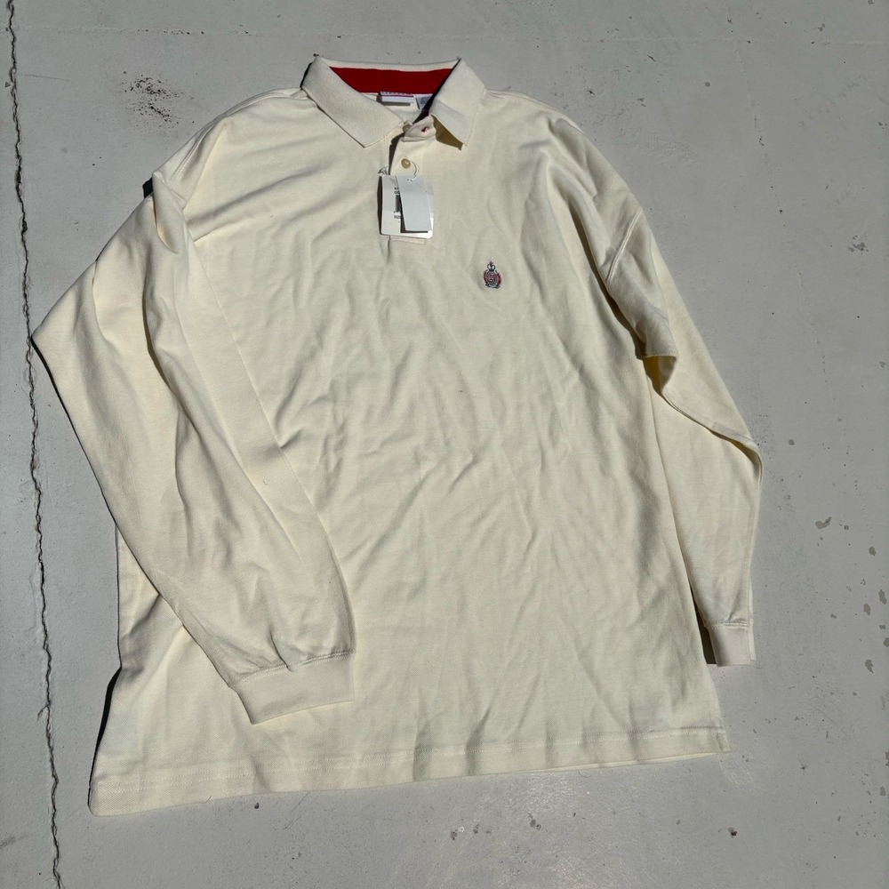 Vtg Bugle Boy Company Long Sleeve Rugby Polo Sz XXL Solid Cream Ivory White 90s